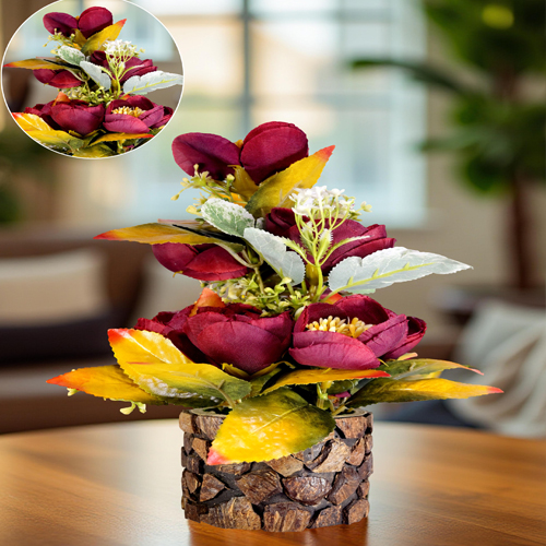 Artificial Flowers Wooden Potvase